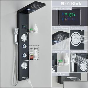 Pommeaux de douche de salle de bains Panneau lumineux LED Cascade Pluie Affichage numérique Robinet Ensemble Spa Mas Jet Colonne Mélangeur T Drop Livraison Otqpe