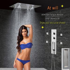 Ensemble de douche de salle de bain Panneau de douche thermostatique dissimulé Mitigeur Robinet de bain Robinet de bain LED Pommeau de douche au plafond 300x300 Rain Mist Massage je242g