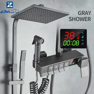 Juegos de ducha de baño Juego de ducha de baño Termostato gris Pantalla digital Grifo de ducha Grifos mezcladores Sistemas de ducha de cobre para baño Grifo de bañera G230525