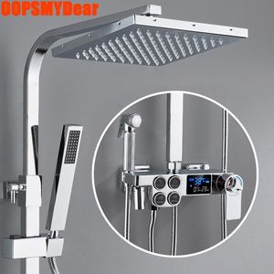 Bathroom Shower Sets Chrome Set Smart Thermostatic System Bathtub SPA Rainfall Bath Tap Wall Mount Digital Cold Faucet