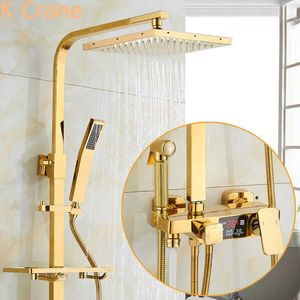 Conjuntos de ducha de baño Sistema de ducha de agua fría y caliente Baño Termostático Conjunto de ducha de oro Montaje en pared SPA Lluvia LED Grifo de baño Cabeza cuadrada Torneira moderna G230525