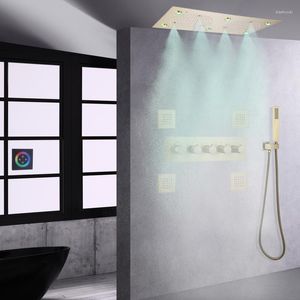 Ensembles de douche de salle de bain moderne brossé or LED système thermostatique plafond de bain tête de spa brouillard de pluie