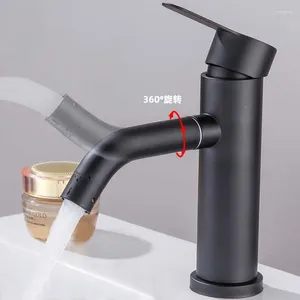 Robinets de lavabo de salle de bains en acier inoxydable 304, robinet de lavabo sans plomb, robinet mitigeur froid noir, la sortie d'eau peut pivoter à 360 degrés