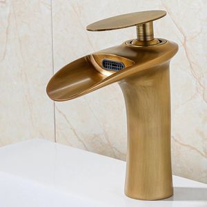 Robinets d'évier de salle de bains tout en cuivre, robinet Antique rétro lavabo robinet d'eau froide et d'eau froide armoire lavabo cascade Style européen