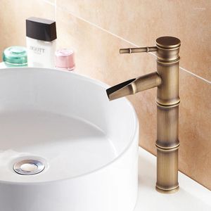 Robinets d'évier de salle de bains, robinet de douche en bambou Antique, finition Bronze, lavabo en laiton, poignée unique, eau