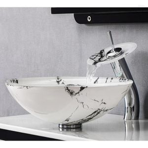 Robinets de lavabo de salle de bain Armoured Art Glass Basin Plus Brass Waterfall Faucet Cold Toilet Black Tap Set