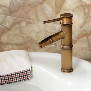 Robinets de lavabo de salle de bains, robinet de lavabo en laiton Antique Style bambou finition Bronze Vintage cuivre mitigeur d'eau froide à poignée unique