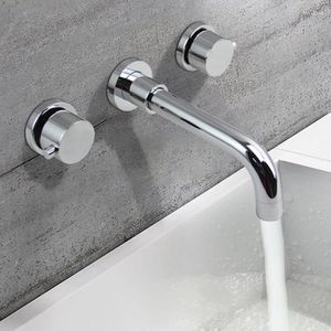 Grifos de lavabo de baño cuenca del grifo de grifo cromo montado de la pared doble manija de 3 agujeros tocador de acero inoxidable