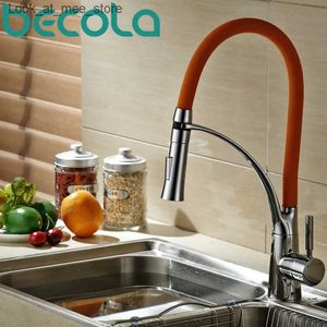 Robinets d'évier de salle de bain Becola robinet de cuisine extractible monté sur le pont mitigeur d'évier eau chaude et froide robinet Orange B-9205C Q240301