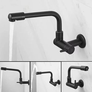 Grifos de lavabo de baño, grifo frío individual negro, montado en la pared de cobre, fregona giratoria de 360 grados, grifo de piscina, giratorio Invisible, balcón exterior