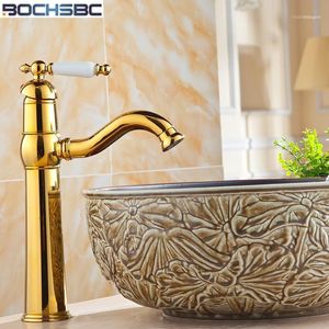 Grifos de lavabo de baño BOCHSBC Estilo europeo Vintage Cuenca Faucet Latón Acabado en oro Grifos de agua Arte antiguo Vanity1