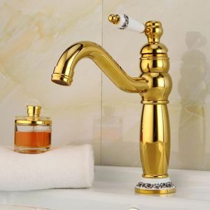 Rabinets de lavabo de salle de bain Poignée en céramique en forme de lampe classique Robinet doré précipité Cabinet en laiton de qualité supérieure n ° 114