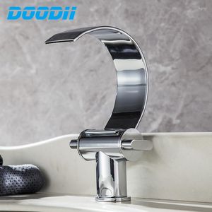 Grifos de lavabo de baño DOODII, grifo de lavabo de cascada cromado cuadrado, grifo monomando y grifos fríos, grifo mezclador de recipiente ancho