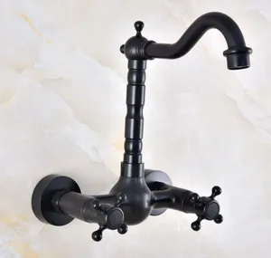 Grifos de lavabo de baño, manija doble, orificio doble, montaje en pared, grifo de lavabo, bronce frotado con aceite, tocador, cocina, grifos de agua fría Dnf848