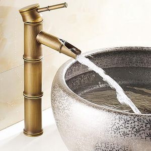 Grifos para fregadero de baño, grifo de baño antiguo europeo, grifo para lavabo de latón, grifo alto con acabado de bambú, grifo de agua fría, grifo de cocina para jardín al aire libre 230311