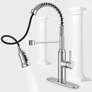 Grifos del fregadero del baño Freestyle Basin Pull Down Pulverizador 60 ° Rotación Grifo de cocina de acero inoxidable para el hogar Bar Plata