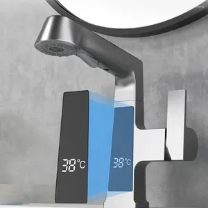Robinets de lavabo de salle de bain robinet de bassin intelligent gris avec affichage extrait et mélangeur à eau froide installation de terrasse électronique