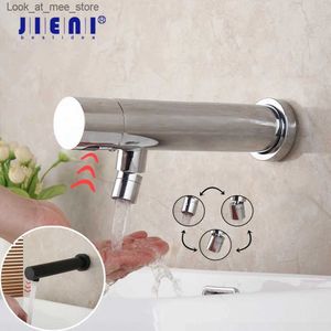 Robinets de lavabo de salle de bain JIENI robinet de salle de bains en lave noir mat, robinet mural à capteur, mains libres automatique, capteur tactile, lavabo, robinet d'eau froide Q240301