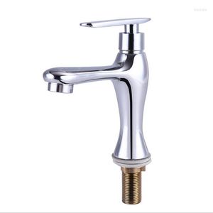 Grifos para lavabo de baño L16150 - Grifo de agua fría para lavabo de latón con acabado cromado montado en cubierta de lujo