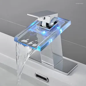 Grifos de lavabo de baño LED Cascada Mezclador de lavabo Grifo de agua Luminoso Cambio de color Hydro Power Black Faucet Acero inoxidable
