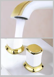 Robinets de lavabo de salle de bains, robinet de luxe en laiton or blanc de qualité supérieure, trois trous, robinet mitigeur de lavabo à Double poignée