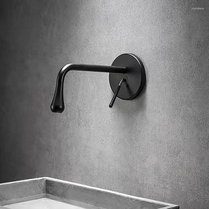 Robinets de lavabo de salle de bains, robinet de lavabo mural noir mat, robinet à poignée unique en acier inoxydable moderne