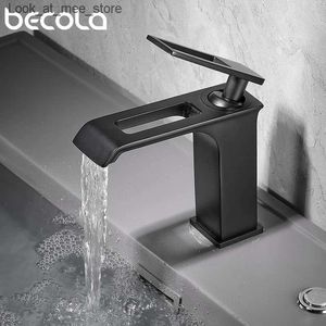 Robinets de lavabo Nouveau Becola cascade robinet de salle de bain robinets de lavabo noir robinets d'évier mitigeur d'eau chaude et froide pour salle de bain Q240301