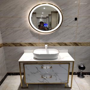 Robinets d'évier de salle de bains, combinaison d'armoire en acier inoxydable nordique, plaque de pierre, lavabo étanche, Table intelligente, sol de lavabo