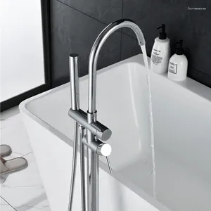 Grifos de lavabo de baño Conjunto de cabezal de ducha de tipo de piso de cobre refinado y bañera vertical de doble control de agua fría