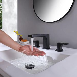 Robinets d'évier de salle de bains, robinet en laiton noir de qualité supérieure, 3 trous, 2 poignées, mitigeur de lavabo, Design moderne, bain d'eau froide en cuivre