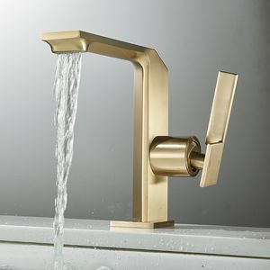 Grifos para lavabo de baño Tuqiu, grifo para lavabo, cepillo de latón macizo, grifo dorado para baño, mezclador de agua fría y grifo para fregadero, grifo montado en cubierta de una sola manija 230311