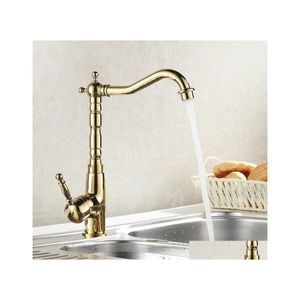 Grifos de lavabo de baño Venta al por mayor Auswind Latón antiguo Grifo de oro Cocina Giratorio Lavabo Mezclador Grifo Gota Entrega Hogar Jardín Duchas Ac Dh9Sr