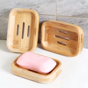 Jabonera para baño, bandeja contenedor de bambú, caja Natural, jabonera para ducha, baño, caja de almacenamiento de jabón de madera ecológica CG001