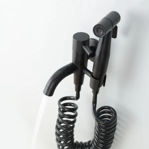 Kit de rociador de bidet de baño de baño.Grifo de bidet montado en la pared negro cromo latón sólido agua fría toque de agua de 3 metros