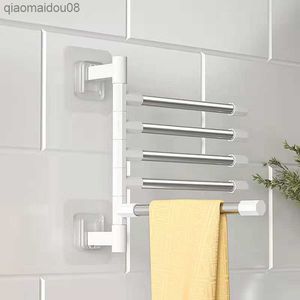 Bathroom Towel Rack Rotatable Towel Holder Space Aluminum 2/3/4/5-Bar Towel Hanger Kitchen Shelf Paper Hanging Wall Mounted L230704