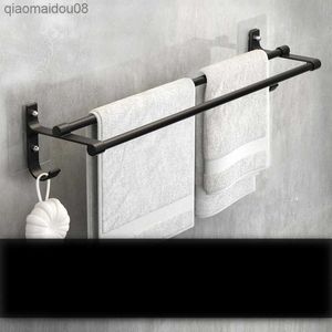 Porte-serviettes de salle de bain sans trous espace en aluminium support suspendu ventouse toilette mural salle de bain double tige porte-serviettes L230704