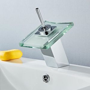 Salle de bain cascade LED Basin robinet en verre cascade en laiton Fabinet Fabinet Bathroom Tap Dot Deck Mounted Basin Sinker Mixer Tap