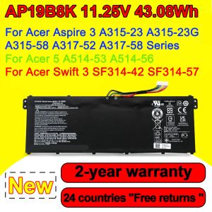 Batteries 11.25V 43,08Wh AP19B8K Batterie d'ordinateur portable pour Acer Aspire 3 A31523 A31558 A31752 A31758,5 A51453 A51456, SWIFT 3 SF31442