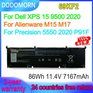 Batteries DODOMORN 69KF2 70N2F Batterie pour ordinateur portable pour Dell XPS 15 9500 2020 / Précision 5550 2020 P91F pour Alienware M15 M17 Série 11.4V 86W