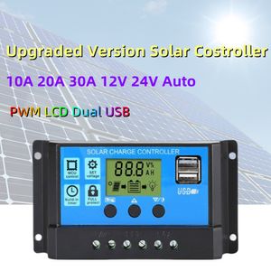 Batteries mises à niveau contrôleur de charge solaire intelligent 10A 20A 30A 12V 24V Auto PWM PV régulateur LCD double USB pour panneau solaire chargeur de batterie 230715