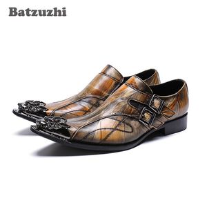 Batzuzhi Handmade Men Shoes Poiinted Metal Toe Western Business Dress Shoes Chaussures Hommes Party and Wedding Shoes Men, 12,46