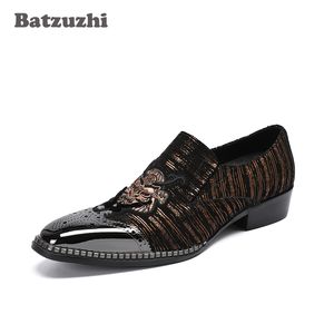 Batzuzhi Tipo italiano Zapatos de vestir de los hombres de lujo con los zapatos de cuero genuino de los hombres de metal hombres de negocios y calzado de fiesta Hecho a mano, 38-46