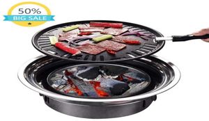 BBQ Charcoal Grill Portable Household Korean Round Carbon Barbecue Camping Stove for OutdoorIndoor and Picnic 2107244548911