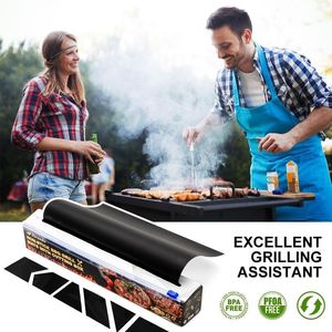 Accesorios para herramientas para barbacoa HIRUNDO Estera para parrilla antiadherente con caja de corte Hornear Cocinar Hoja para asar Resistencia al calor Limpiar fácilmente la cocina 230320