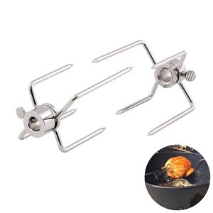 BBQ Outils Accessoires LMETJMA 2pcs / set Fourchettes De Rôtissoire En Acier Inoxydable Spit Charcoal Poulet Grill Viande Fourchette Outil KC0149 221128