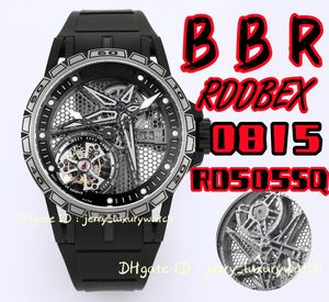 BBR RDDBEX0815 Reloj de lujo Tourbillon con corte completo para hombre 45 mm * 13,5 mm, movimiento de cuerda manual RD505SQ, caja de titanio, correa de caucho natural negra