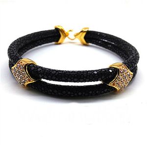 Pulsera de cuero BC Stingray de 5 mm, pulsera redonda de cuero genuino de lujo para hombres con acero inoxidable 2175