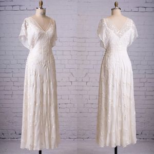 Plage élégante une ligne robes De mariée Tulle broderie dentelle Applique col en V robe De mariée balayage Train robes De Novia taille personnalisée