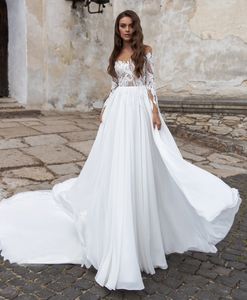 Robes de mariée de plage à manches longues, ligne A, grande taille 4 6 8 10 12 14 16 18 20 22 24