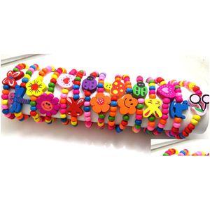 Perles 100pcs filles bracelets en bois naturel styles mélange enfants